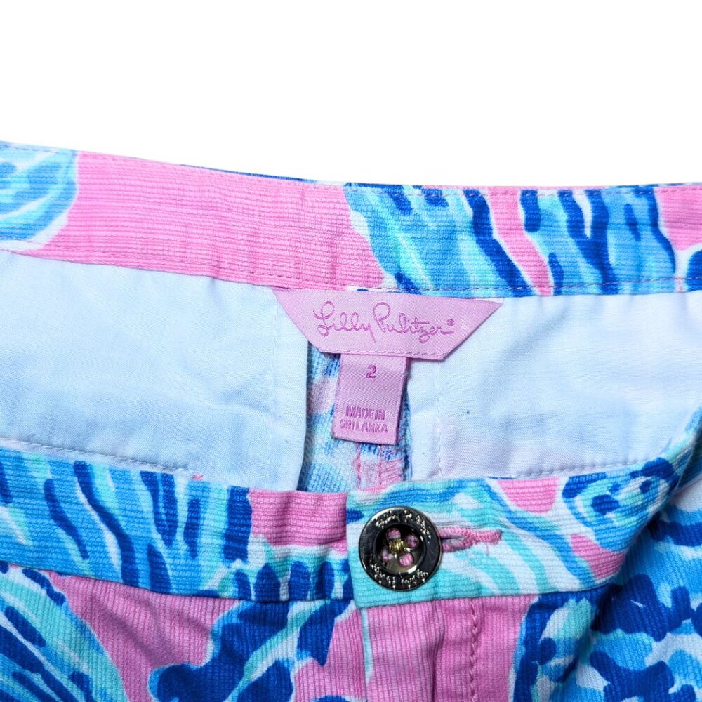 Lilly Pulitzer 2 Pink & Blue Flat Front Seashell Cotton Chino Shorts 3.5" Inseam - Picture 6 of 8